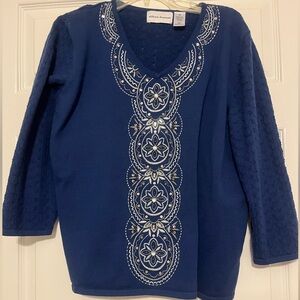 Alfred Dunner Navy Eyelet Knit Top